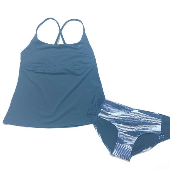 Nike | Black Tankini Grey Stripe Athletic Swimsuit